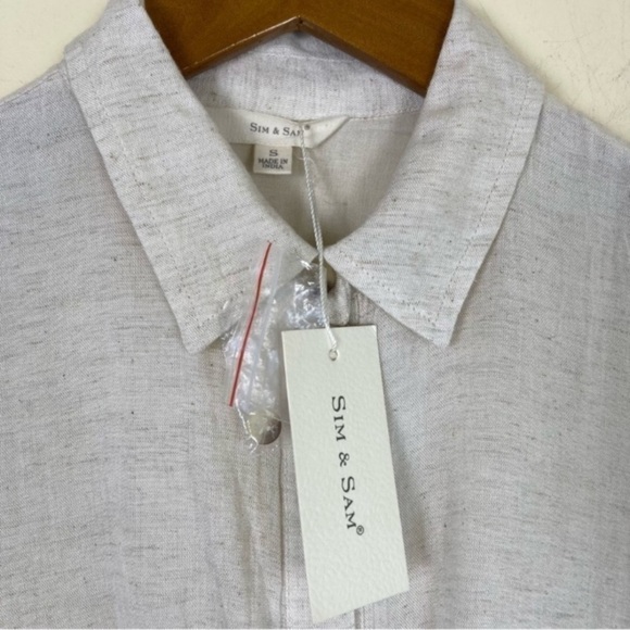 Sim & Sam Linen Blend Midi Dress Twist Button Front Neutral Color Sz S NWT - Picture 13 of 16